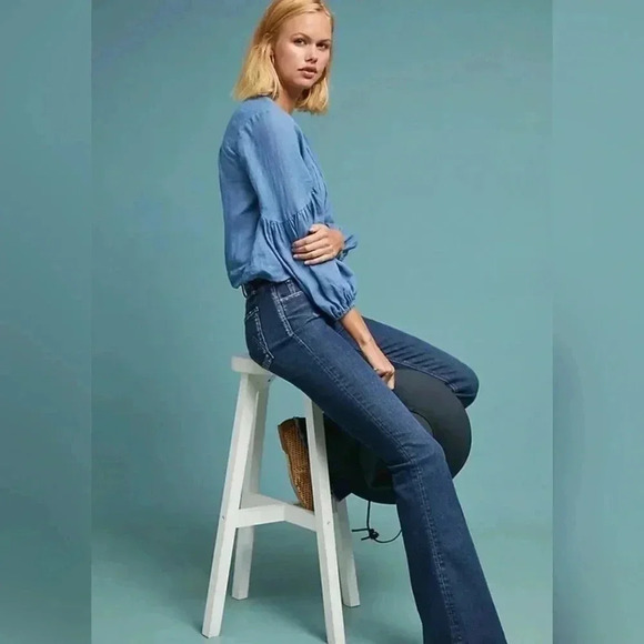 McGUIRE MID RISE DISTRESSED DARK WASH BLUE Flare JEANS Size 26 - Picture 5 of 7